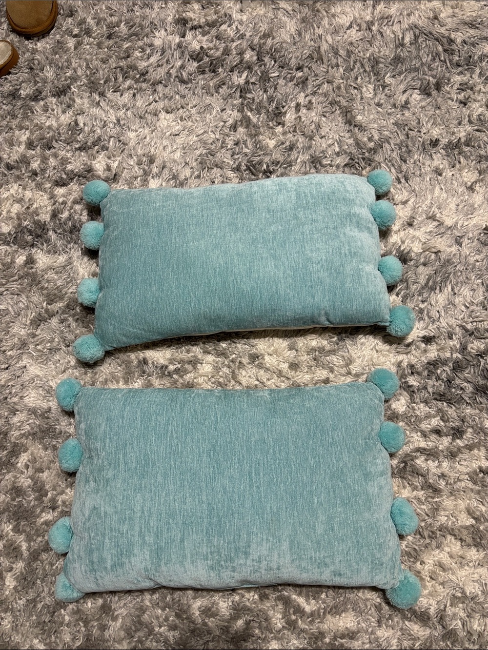 Aqua Pom-Pom Rectangular Throw Pillow Pair
